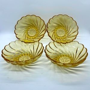 Hazel-Atlas vintage “Granada” gold glass berry bowls. Set of 4.